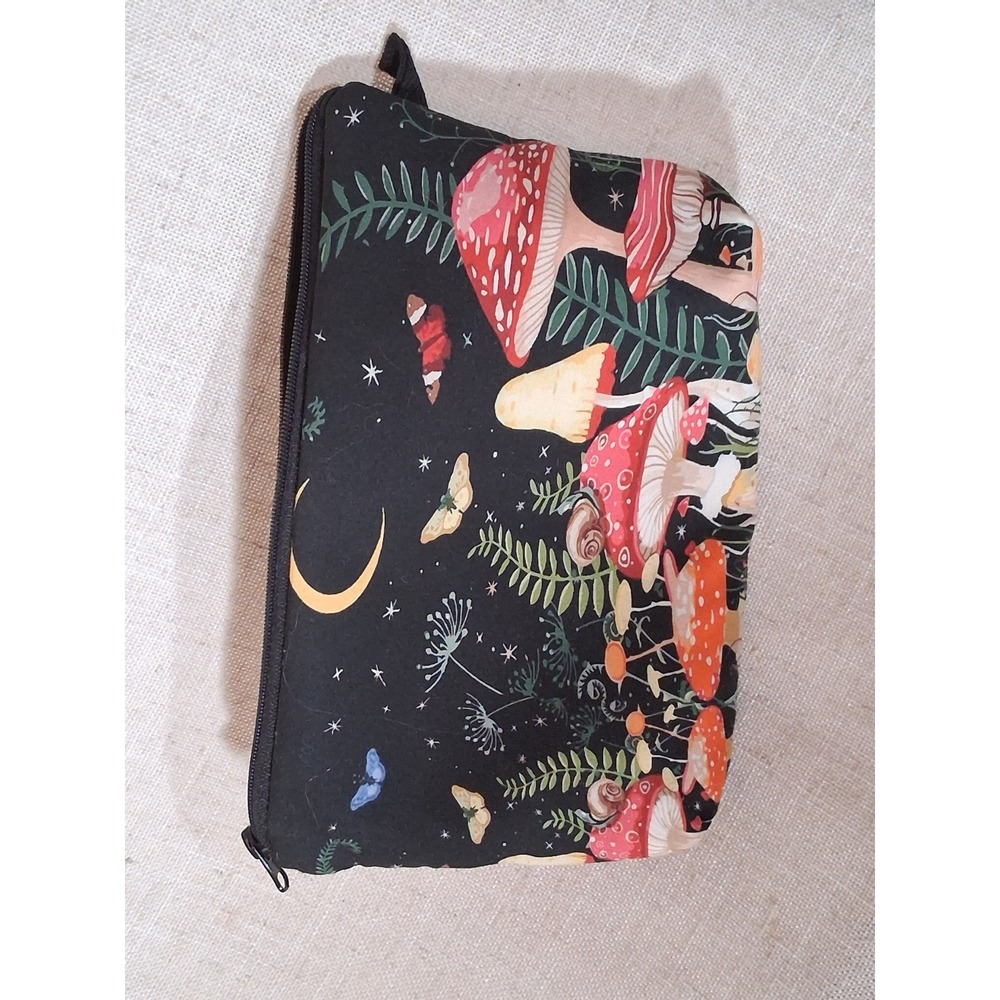 Mushroom Crescent Moon Makeup Bag Cottagecore Butterfly Snail Zipper Pouch Black - Picture 5 of 6